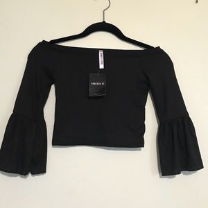 Off-shoulder black crop top